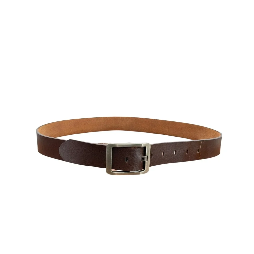 Oveynersin Wide Buckle Belt Mens SZ 43 Brown Leather Casual Classic Full Grain